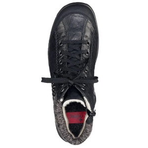 Ghete dama negru casual piele naturala impermeabile imblanite cu talpa joasa Rieker L7110-01-Negru