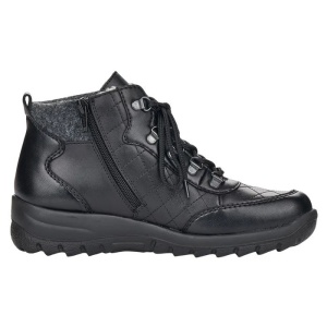 Ghete dama negru casual piele naturala impermeabile imblanite cu talpa joasa Rieker L7148-00-Negru