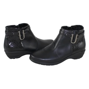 Ghete dama, negru, casual, piele naturala lacuita, cu talpa joasa, Waldlaufer 305805-203-001-Haga-Negru