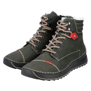 Ghete dama verde casual piele ecologica imblanite cu talpa joasa Rieker 51545-54-Verde
