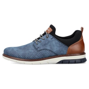 Pantofi barbati, albastru, casual, piele ecologica si textil, cu talpa joasa, Rieker 14450-14-Albastru