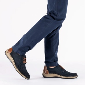 Pantofi barbati albastru casual piele naturala perforati cu talpa joasa Rieker 05226-14-Albastru