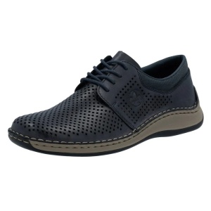 Pantofi barbati albastru casual piele naturala perforati cu talpa joasa Rieker 05213-14-Albastru