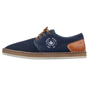 Pantofi barbati, albastru inchis, casual, piele ecologica, cu talpa joasa, Rieker B5249-14-Albastru-Inchis