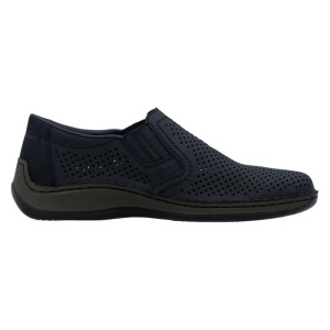 Pantofi barbati albastru inchis casual piele naturala perforati cu talpa joasa Rieker 05297-14-Albastru-Inchis