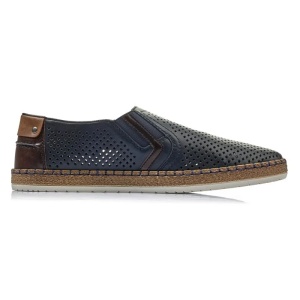 Pantofi barbati albastru inchis casual piele naturala perforati cu talpa joasa Rieker B5297-14-Albastru-Inchis