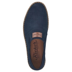 Pantofi barbati albastru inchis casual piele naturala perforati cu talpa joasa Rieker B5256-14-Albastru-Inchis