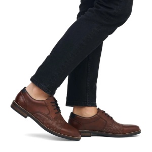 Pantofi barbati maro casual piele naturala perforati cu toc Rieker 13517-24-Maro