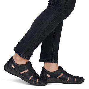 Pantofi barbati negru casual piele naturala perforati cu talpa joasa Rieker 05281-00-Negru