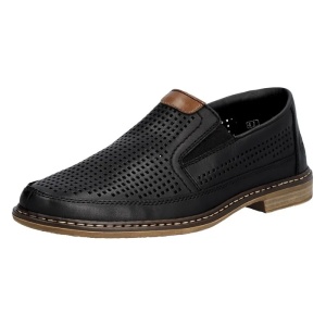 Pantofi barbati negru casual piele naturala perforati cu toc Rieker 13459-00-Negru