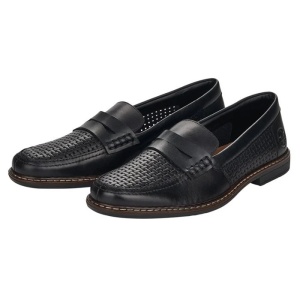 Pantofi barbati negru casual piele naturala perforati cu toc Rieker 13470-00-Negru
