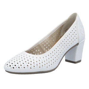 Pantofi dama alb casual piele ecologica perforati cu toc Rieker 41057-80-Alb