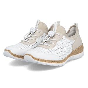 Pantofi dama alb casual piele ecologica si textil cu talpa joasa Rieker N4286-80-Alb