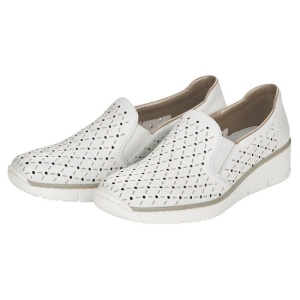 Pantofi dama alb casual piele naturala perforati cu talpa joasa Rieker 53795-80-Alb