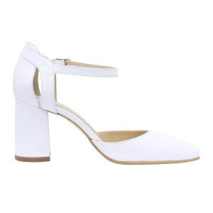 Pantofi dama alb eleganti piele naturala cu toc S1207-Alb