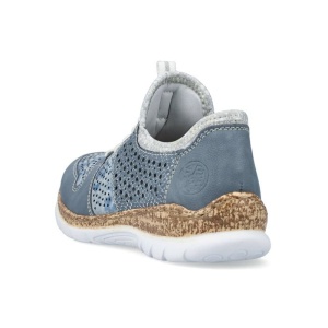 Pantofi dama albastru casual piele ecologica si textil perforati cu talpa joasa Rieker N4255-12-Albastru