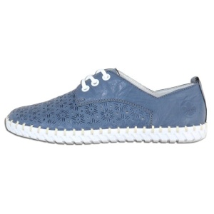 Pantofi dama, albastru, casual, piele naturala, perforati, cu talpa joasa, Rieker L1307-12-Albastru