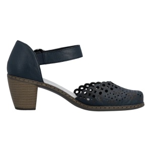 Pantofi dama albastru casual piele naturala perforati cu toc Rieker 40902-14-Albastru