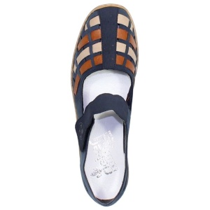 Pantofi dama albastru inchis casual piele naturala perforati cu talpa joasa Rieker 41369-14-Albastru-Inchis