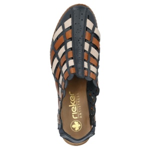Pantofi dama albastru inchis casual piele naturala perforati cu toc Rieker 46778-14-Albastru-Inchis