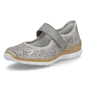 Pantofi dama argintiu casual piele ecologica cu talpa joasa Rieker N4299-90-Argintiu