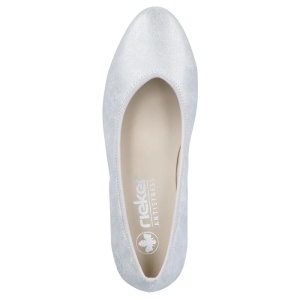 Pantofi dama argintiu casual piele ecologica cu toc Rieker 44650-90-Argintiu