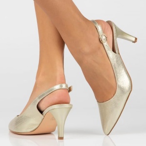 Pantofi dama auriu eleganti textil cu toc Filippo DP4499-23-GO-Auriu