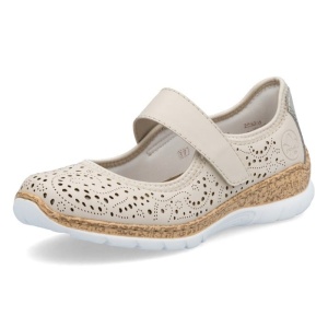 Pantofi dama bej casual piele ecologica cu talpa joasa Rieker N4299-60-Bej