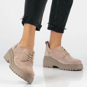 Pantofi dama bej casual piele intoarsa cu platforma Filippo DP6123-24-TP-Bej