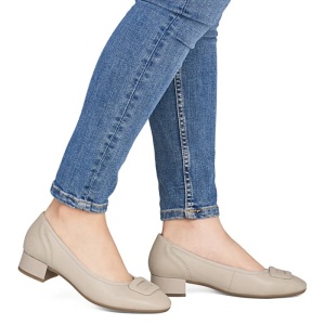 Pantofi dama bej casual piele naturala cu toc Rieker 43453-62-Bej