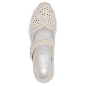 Pantofi dama bej casual piele naturala perforati cu platforma Rieker N4382-60-Bej