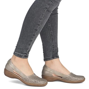 Pantofi dama bej casual piele naturala perforati cu talpa joasa Rieker 41351-90-Bej