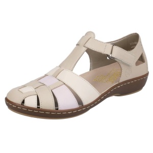 Pantofi dama bej casual piele naturala perforati cu talpa joasa Rieker 45869-60-Bej
