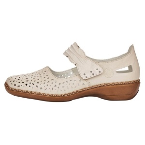 Pantofi dama, bej, casual, piele naturala, perforati, cu talpa joasa, Rieker 41399-60-Bej
