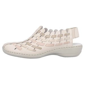 Pantofi dama, bej, casual, piele naturala, perforati, cu talpa joasa, Rieker 413V8-60-Bej