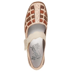Pantofi dama bej casual piele naturala perforati cu talpa joasa Rieker 41369-61-Bej
