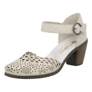 Pantofi dama bej casual piele naturala perforati cu toc Rieker 40902-60-Bej