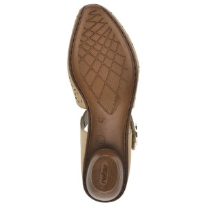 Pantofi dama bej casual piele naturala perforati cu toc Rieker 43760-60-Bej