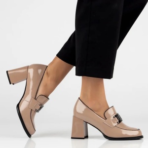 Pantofi dama bej eleganti piele naturala lacuita cu toc Filippo DP4901-24-BE-Bej