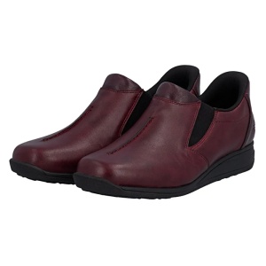 Pantofi dama bordo casual piele naturala cu talpa joasa Rieker 47253-35-Bordo