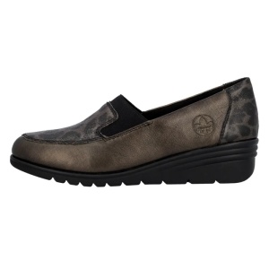Pantofi dama, bronz, casual, piele naturala, cu platforma, imprimeu leopard, Rieker L5351-90-Bronz
