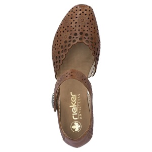 Pantofi dama maro casual piele naturala perforati cu toc Rieker 43753-22-Maro