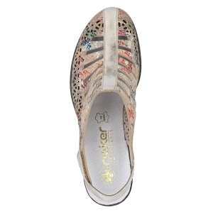 Pantofi dama multicolor casual piele naturala perforati cu toc Rieker 40959-90-Multicolor