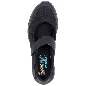 Pantofi dama negru casual piele ecologica perforati cu talpa joasa Rieker L32B5-00-Negru