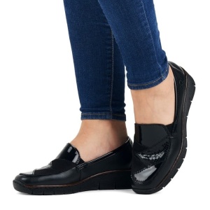 Pantofi dama negru casual piele naturala cu talpa joasa Rieker 53785-00-Negru