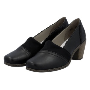 Pantofi dama negru casual piele naturala cu toc Rieker 40911-00-Negru