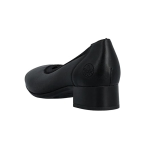 Pantofi dama negru casual piele naturala cu toc Rieker 43452-00-Negru