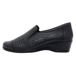 Pantofi dama, negru, casual, piele naturala, perforati, cu talpa joasa, Nicolis 13953-Negru