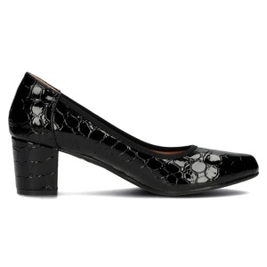 Pantofi dama negru eleganti piele ecologica lacuita cu toc Filippo DP4497-23-BK-Negru