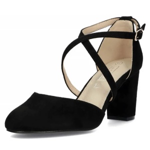 Pantofi dama negru eleganti textil cu toc barete incrucisate Filippo DS4627-23-BK-Negru